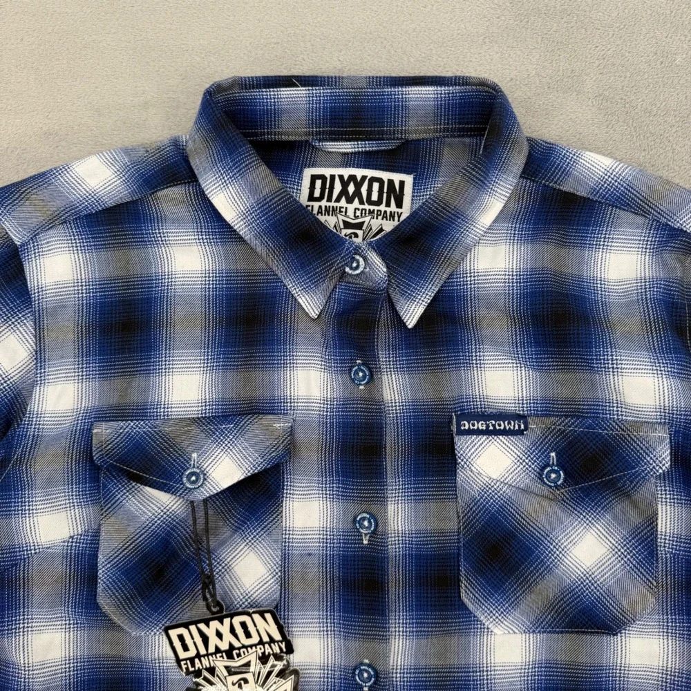 Dixxon Flannel Co x Dogtown Blue Plaid D-Tech Shirt Womens XL New With Tags - Picture 3 of 14
